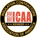 insulation contractors association of America yellow and black logo with red ICAA