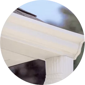 round image close-up of white gutter