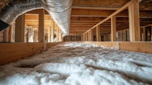 Insulation material in attic space.